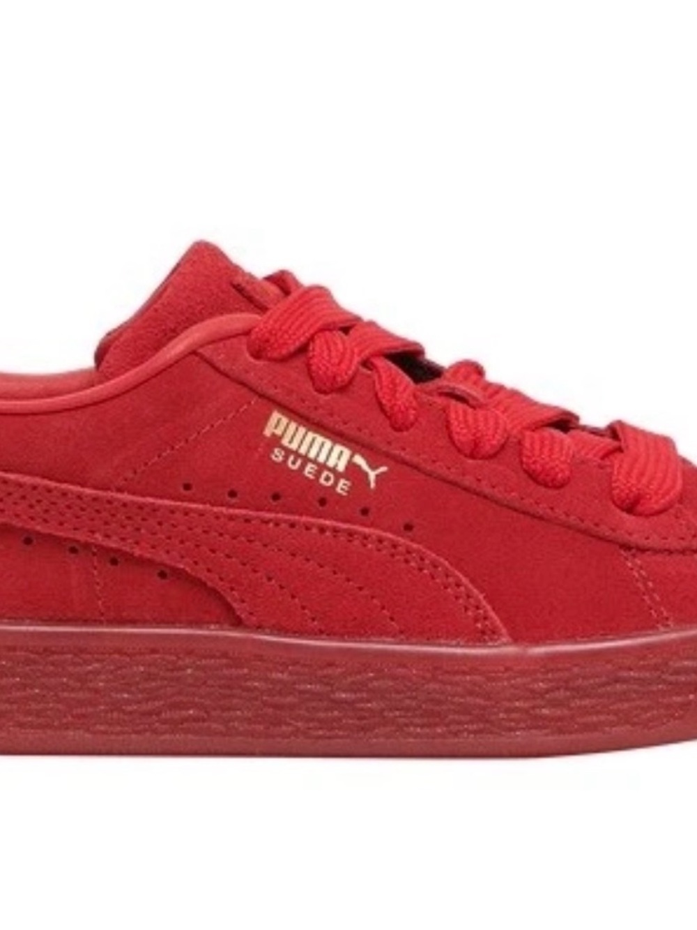 Puma Kids Suede Classic Sneaker in Red with Gold Logo